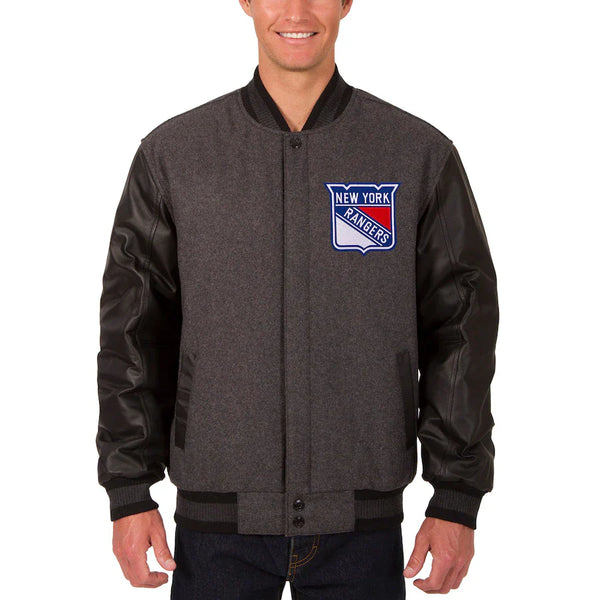 mlb new york rangers wool and leather front hit reversible jacket in USA