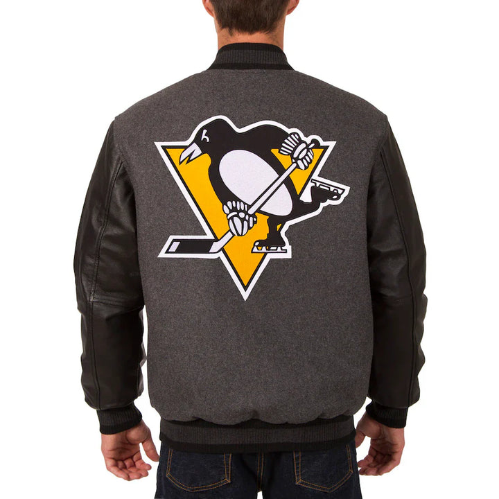 nhl pittsburgh penguins dual‑sided wool and leather letterman jacket in USA