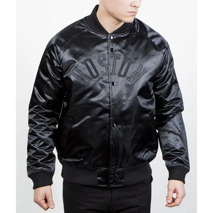 front view NBA Boston Celtics Black Tonal Satin Jacket