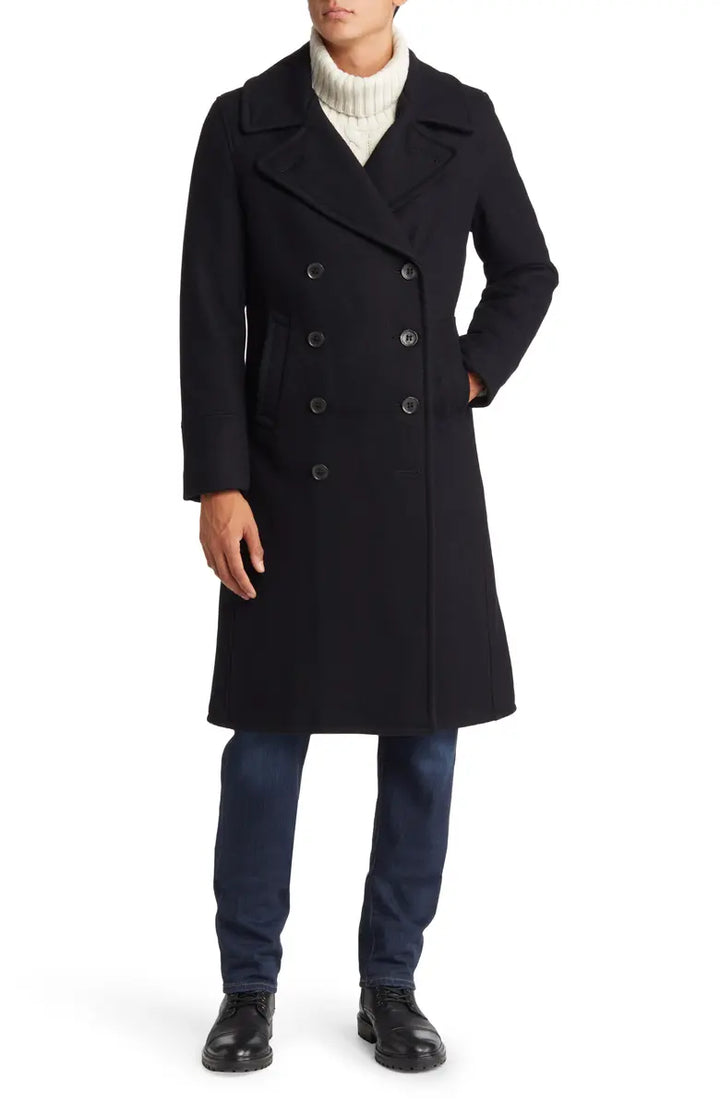 Men's classic navy trench coat in wool in United state market