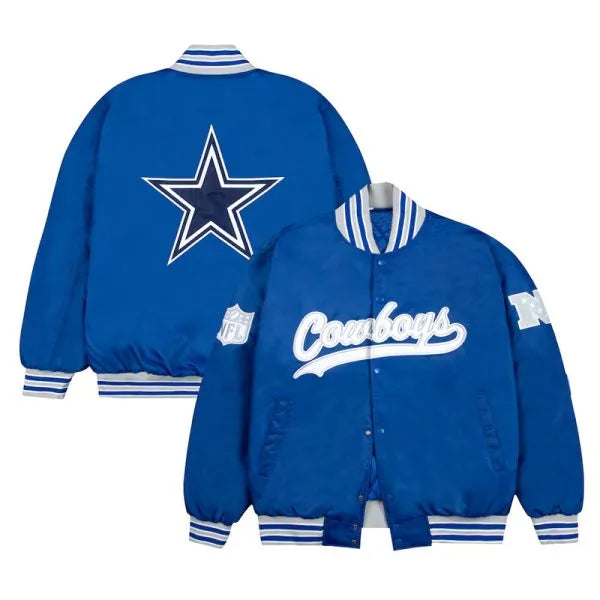 Dallas Cowboys gray and white ribbed bomber jacket in blue in USA