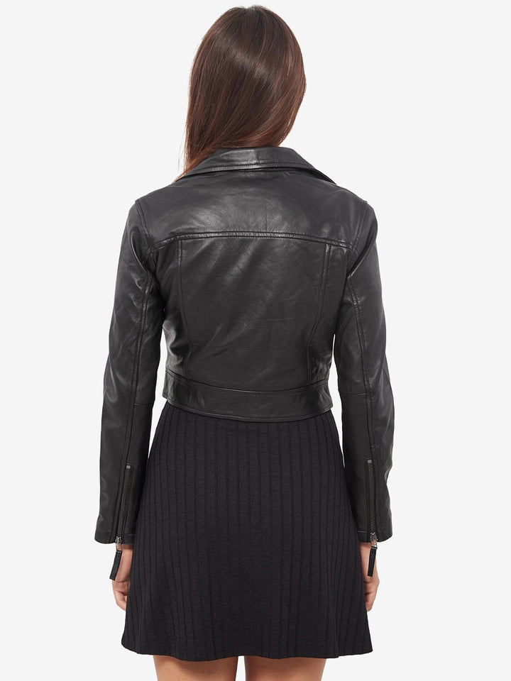 Fashionable Short Black Leather Jacket for Women
