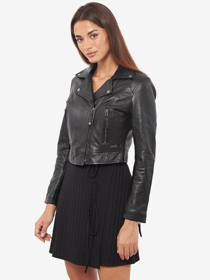 Stylish Women's Black Leather Jacket by TJS
