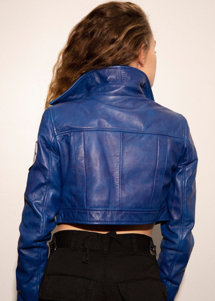 Women's Future Trunks Capsule Corp Leather Jacket back view in US