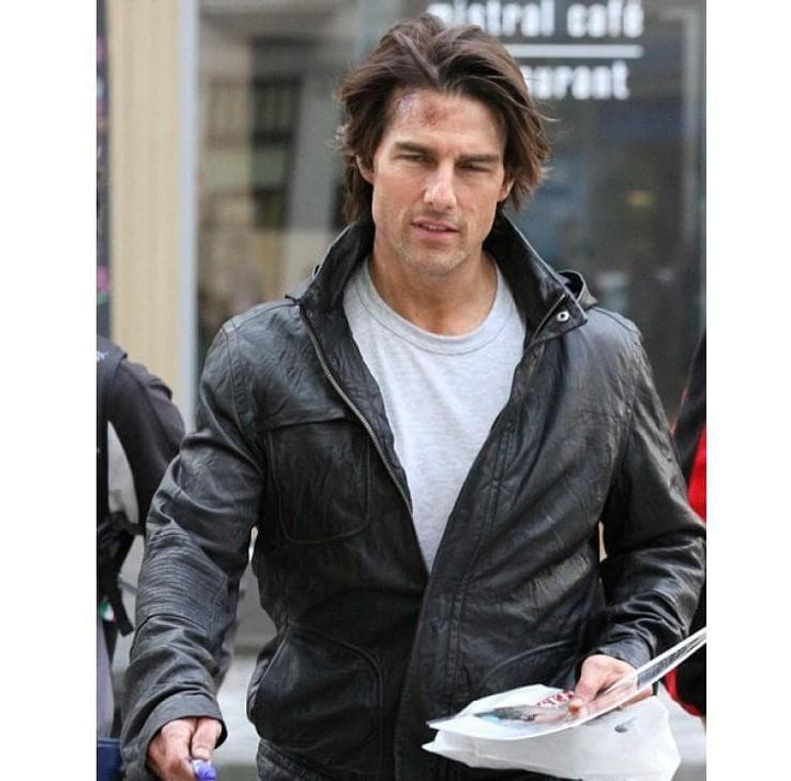Tom Cruise  M.I 4 Ghost Protocol Black Hoddie Stylish Leahter Jacket