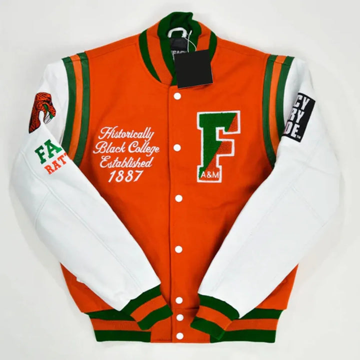 Unisex varsity jacket with Florida A&M State University logo in Germany Market