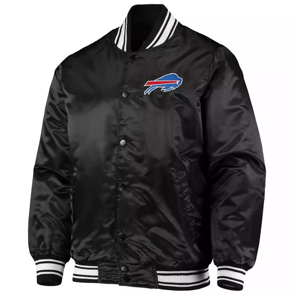 Men's Black Buffalo Bills Locker Room Satin Varsity Full-Snap Jacket