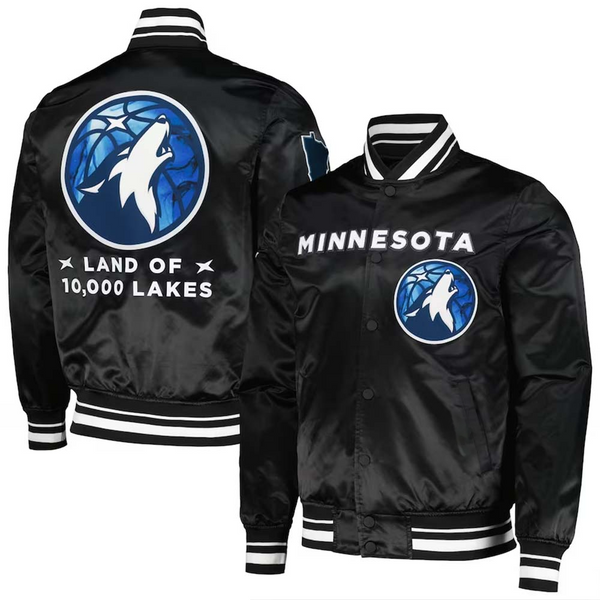 NBA Men's Minnesota Timberwolves Black City Edition Satin Jacket .