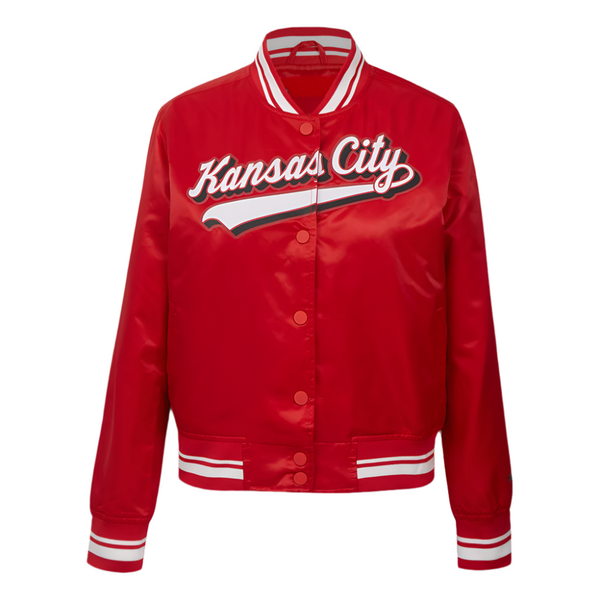 Shop NFL KANSAS CITY CHIEFS SCRIPT TAIL SATIN JACKET | NFL LEATHER JACKET