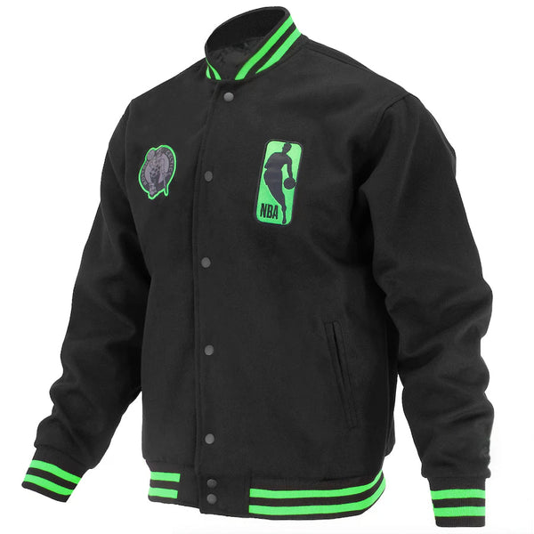 Shop NBA Boston Celtics Black Logoman Shadow Collection Full-Snap Varsity Jacket