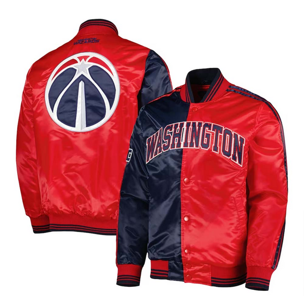 Shop NBA Men's Washington Wizards NavyRed Fast Break Satin Full-Snap Jacket