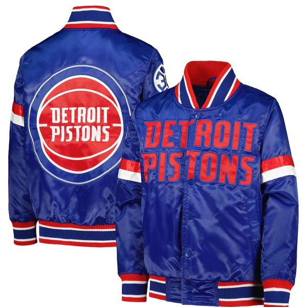 Blue Youth Detroit Pistons Blue Home Game Varsity Satin Full-Snap Jacket USA