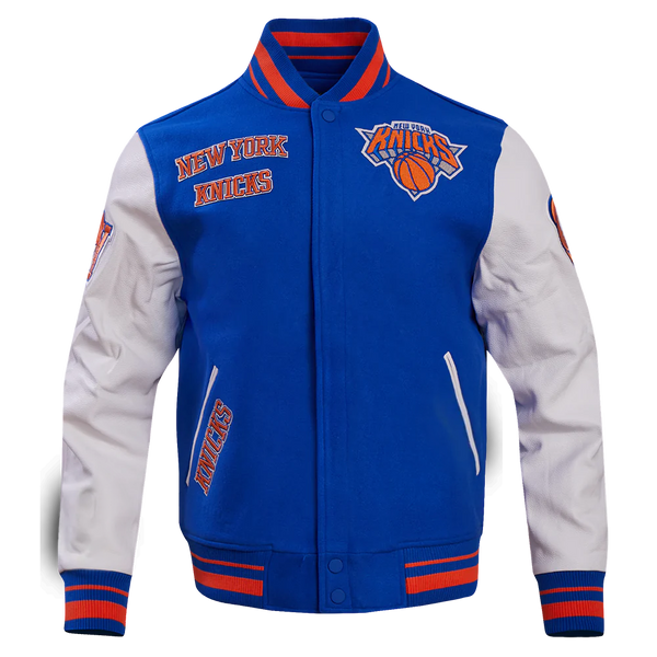 Shop NBA NEW YORK KNICKS RETRO CLASSIC MEN'S RIB WOOL VARSITY JACKET