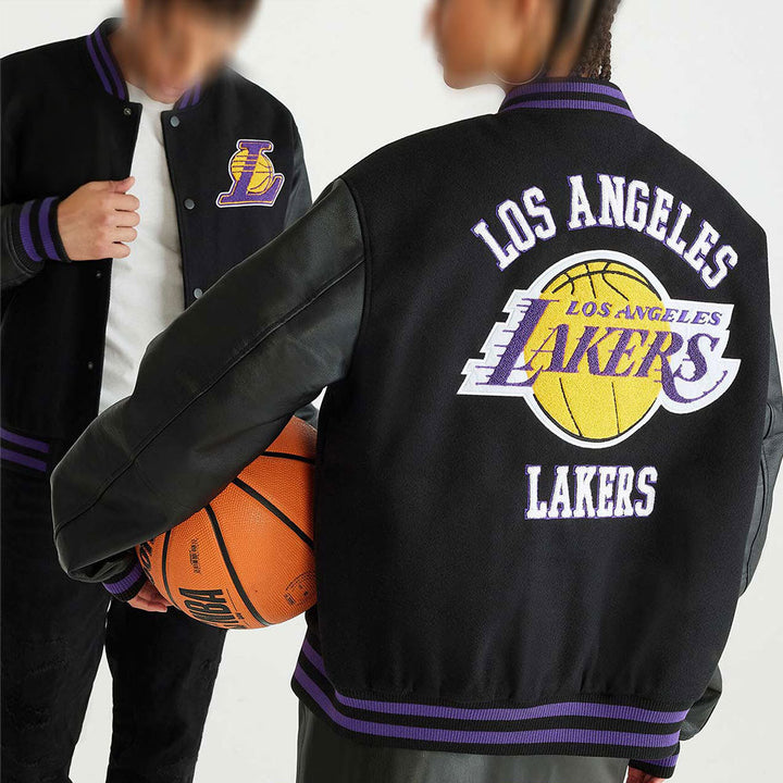 LA Lakers Basketball Black Varsity Jacket Back View