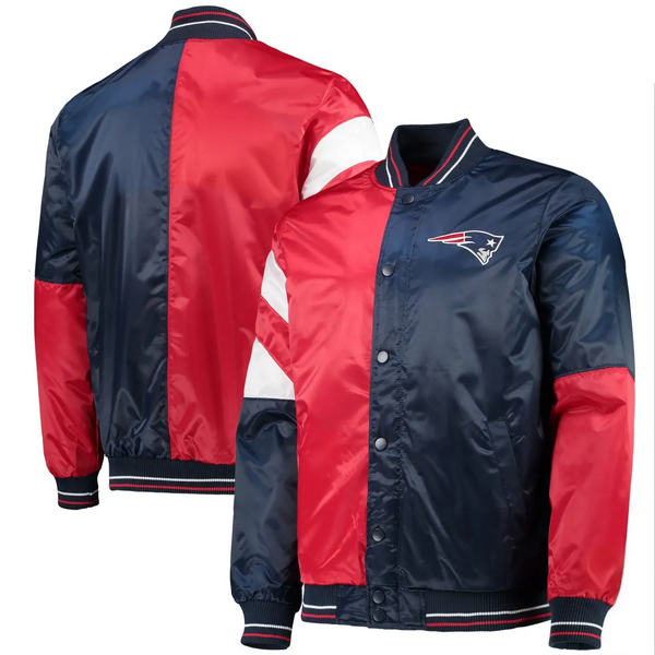 Shop New England Patriots Leader Satin Varsity Jacket Navy & Red