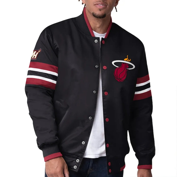 Front view NBA Scout Varsity Full-Snap Black Satin Jacket
