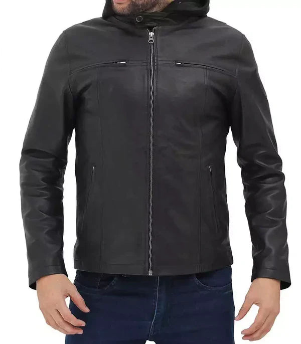 Stylish men's café racer jacket in black leather