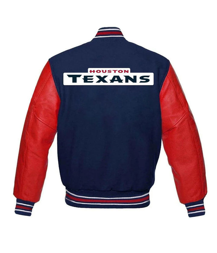 Houston Texans wool jacket featuring embroidered team logo in USA