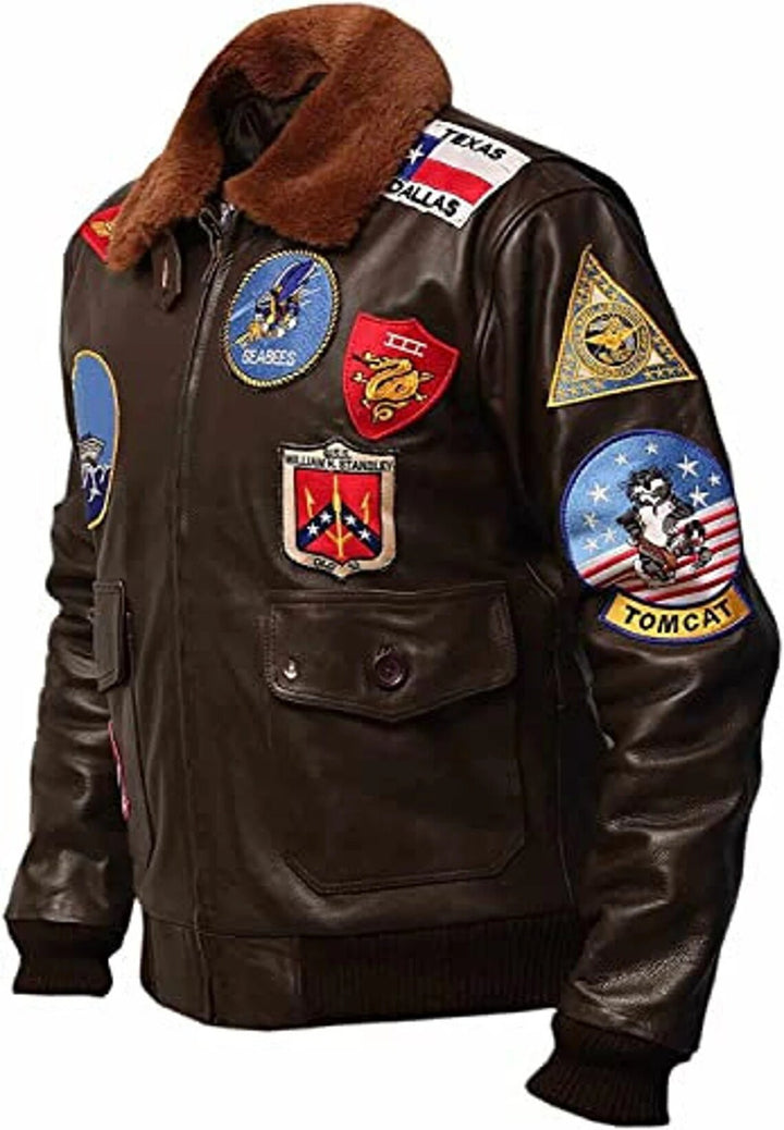 Genuine leather brown bomber jacket for aviation enthusiasts