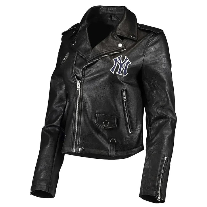 New York Yankees Black Leather Asymmetrical jacket