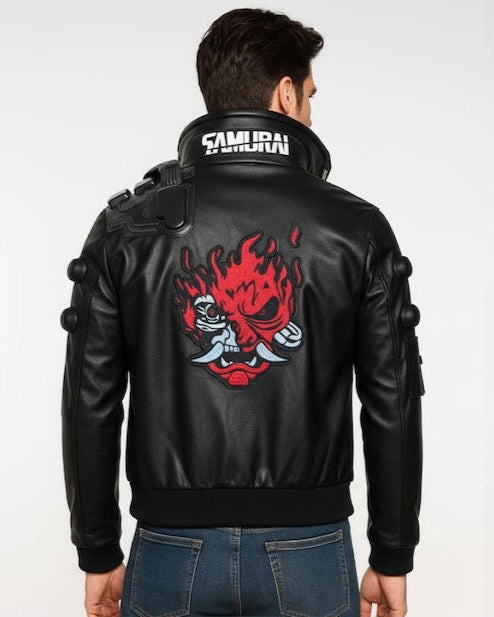 Cyberpunk V Jacket Samurai Brown Leather Bomber | Men's Gaming & Cosplay Costume | V Game Character Outerwear