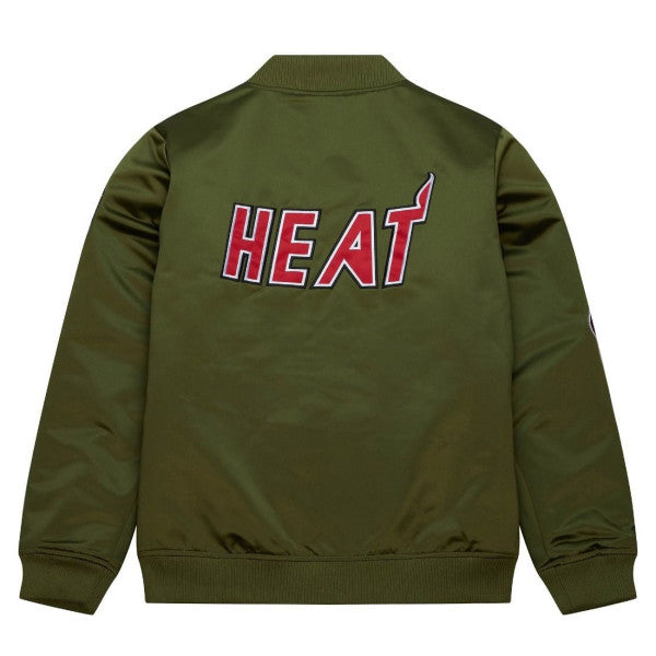 Back view NBA Miami Heat Olive Heavyweight Satin Jacket