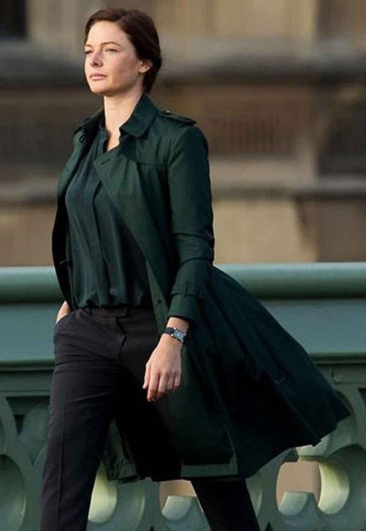 Fashionable coat worn by Rebecca Ferguson in Mission Impossible 5 in USA