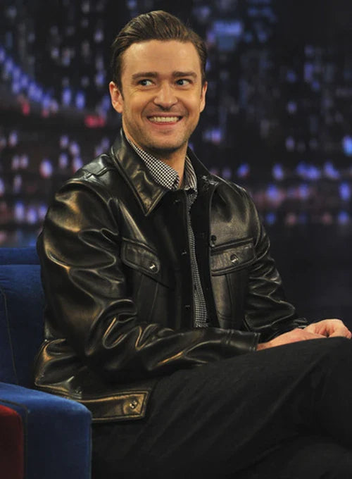 Justin Timberlake black leather jacket for men in American style