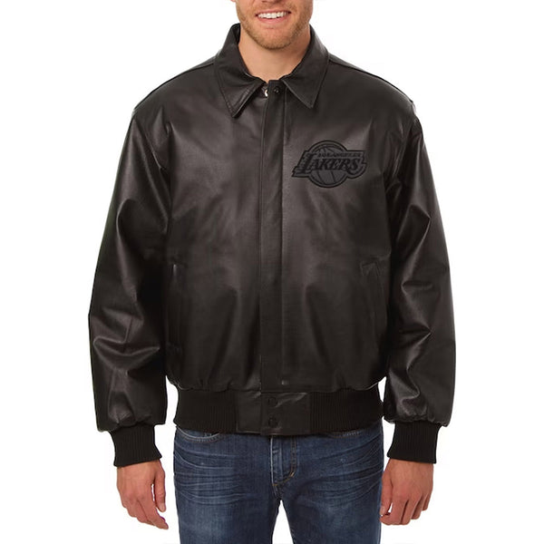 LA Lakers Black Tonal Leather Jacket Front view
