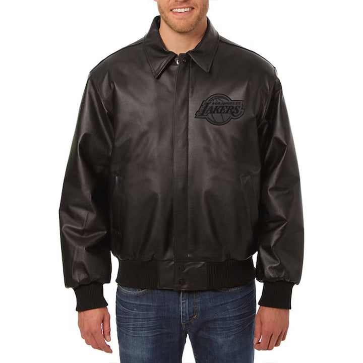 LA Lakers Black Tonal Leather Jacket Front view