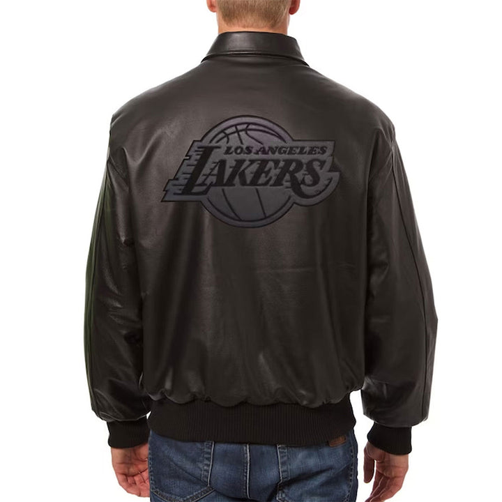 LA Lakers Black Tonal Leather Jacket Back view