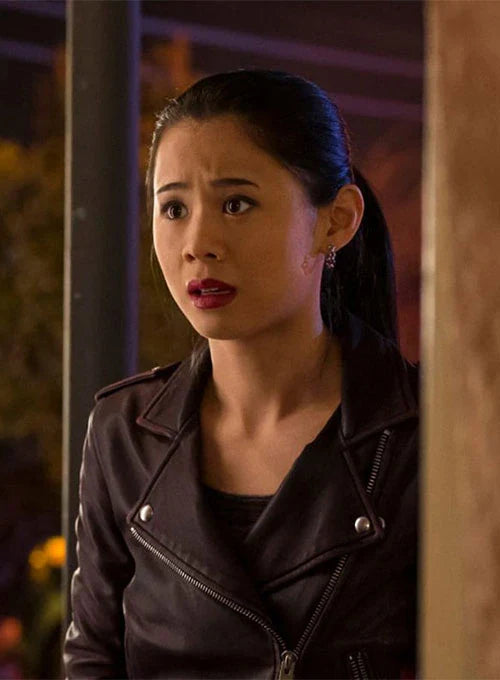 Women's black leather jacket inspired by Leah Lewis in Nancy Drew in USA