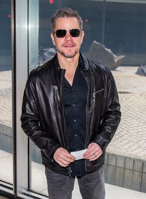 Elegant Matt Damon Leather Jacket for men in USA