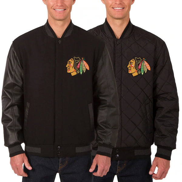 chicago blackhawks reversible wool and leather two hit jacket in USA