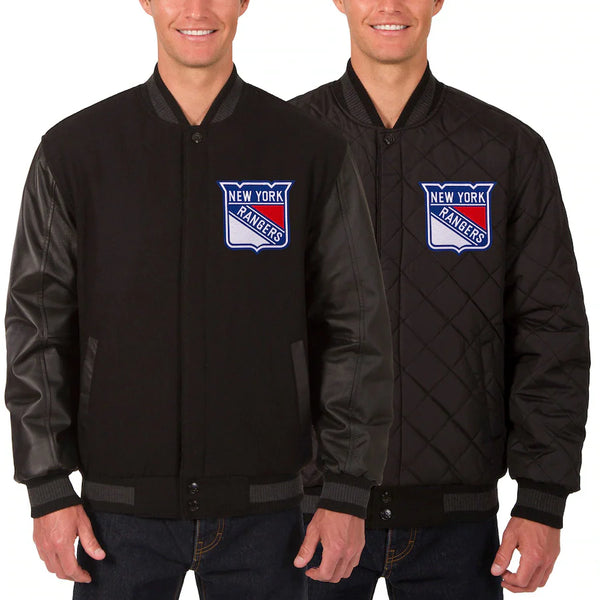 mlb new york rangers reversible wool and leather jacket in USA