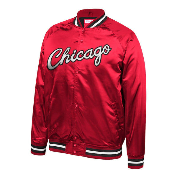 Shop NBA Men's Chicago Bulls  Red Hardwood Classics Throwback Wordmark Satin Jacket