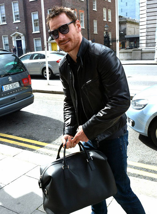 Michael Fassbender inspired black leather jacket for men