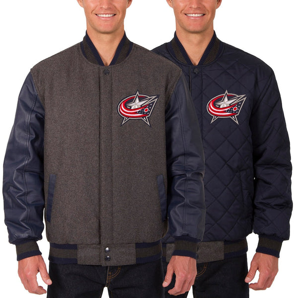 columbus blue jackets reversible wool and leather two hit jacket in USA