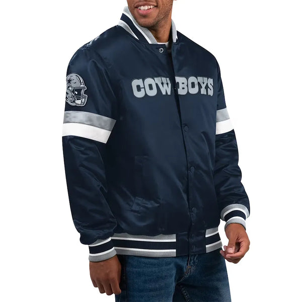 NFL Dallas Cowboys Navy Satin Jacket Men and Women