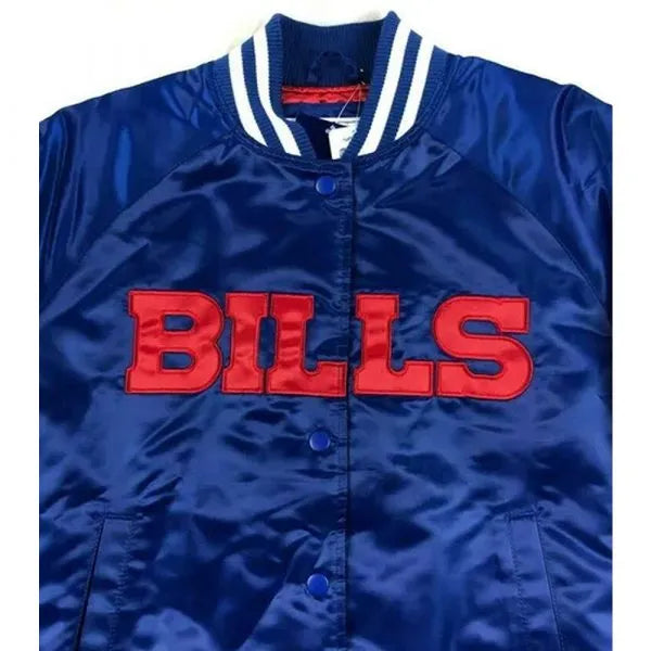 Buffalo Bills royal blue and red satin jacket with team logo