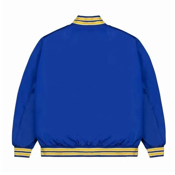 Royal satin LA Rams jacket with gold ribbed cuffs and collar in USA