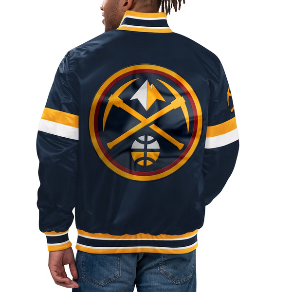 Shop NBA Men's Denver Nuggets Navy Home Game Satin Full-Snap Varsity Jacket .