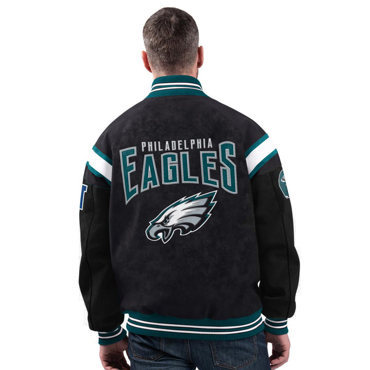 Unisex Philadelphia Eagles multicolor suede bomber jacket in American Style