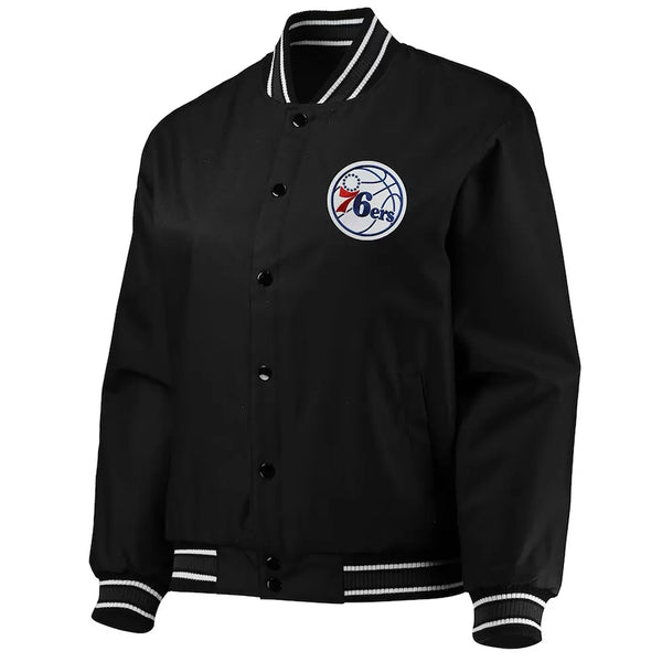 Front view NBA Philadelphia 76ers Poly Twill Black Jacket