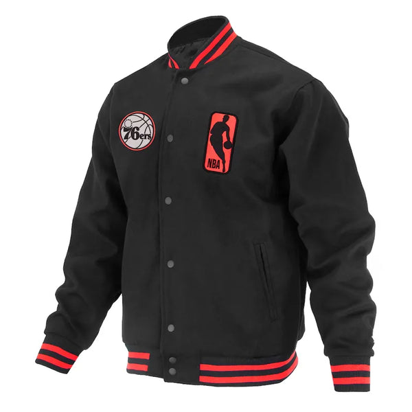 Shop NBA Philadelphia 76ers Logoman Shadow Black Varsity Jacket