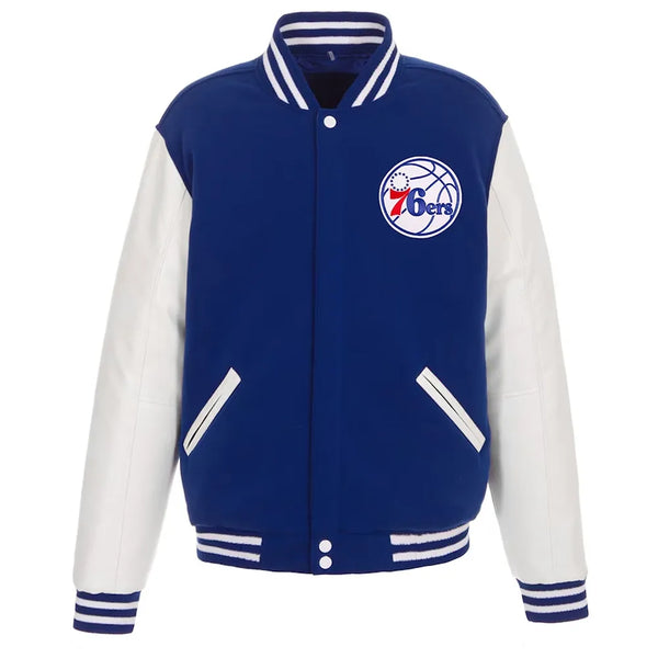 NBA Philadelphia 76ers Royal and White Varsity Jacket