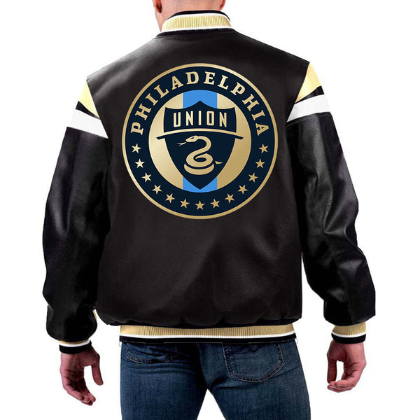 MLS Philadelphia Union leather jacket front view in USA