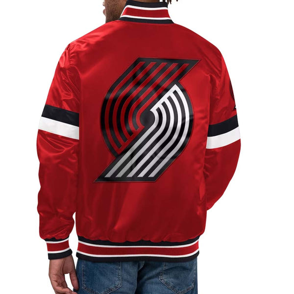 Shop NBA Men's Portland Trail Blazers Red Home Game Satin Full-Snap Varsity Jacket