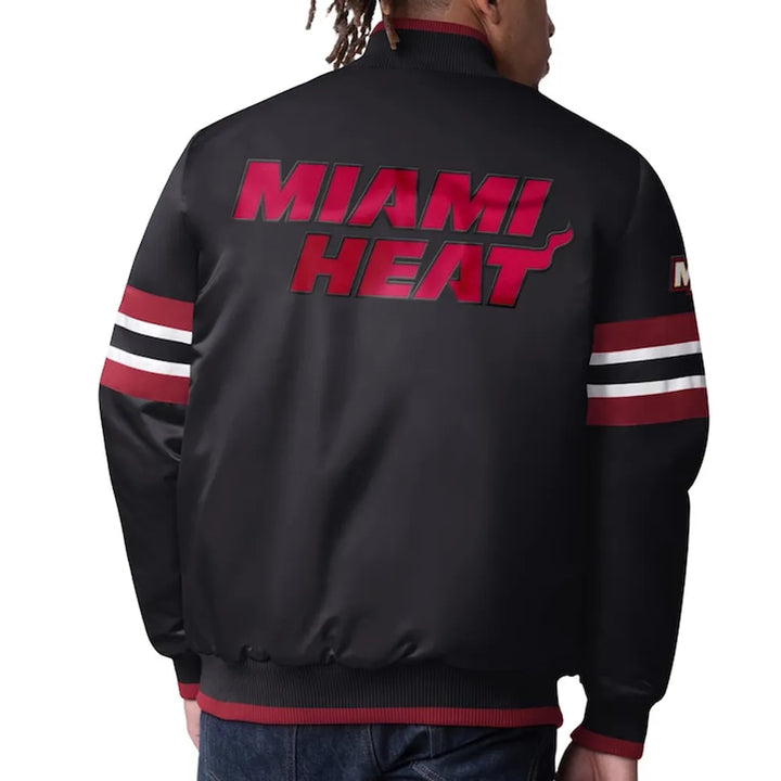 Back view NBA Scout Varsity Full-Snap Black Satin Jacket