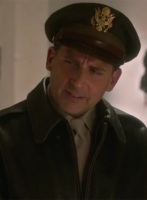 Steve Carell bomber jacket black leather

